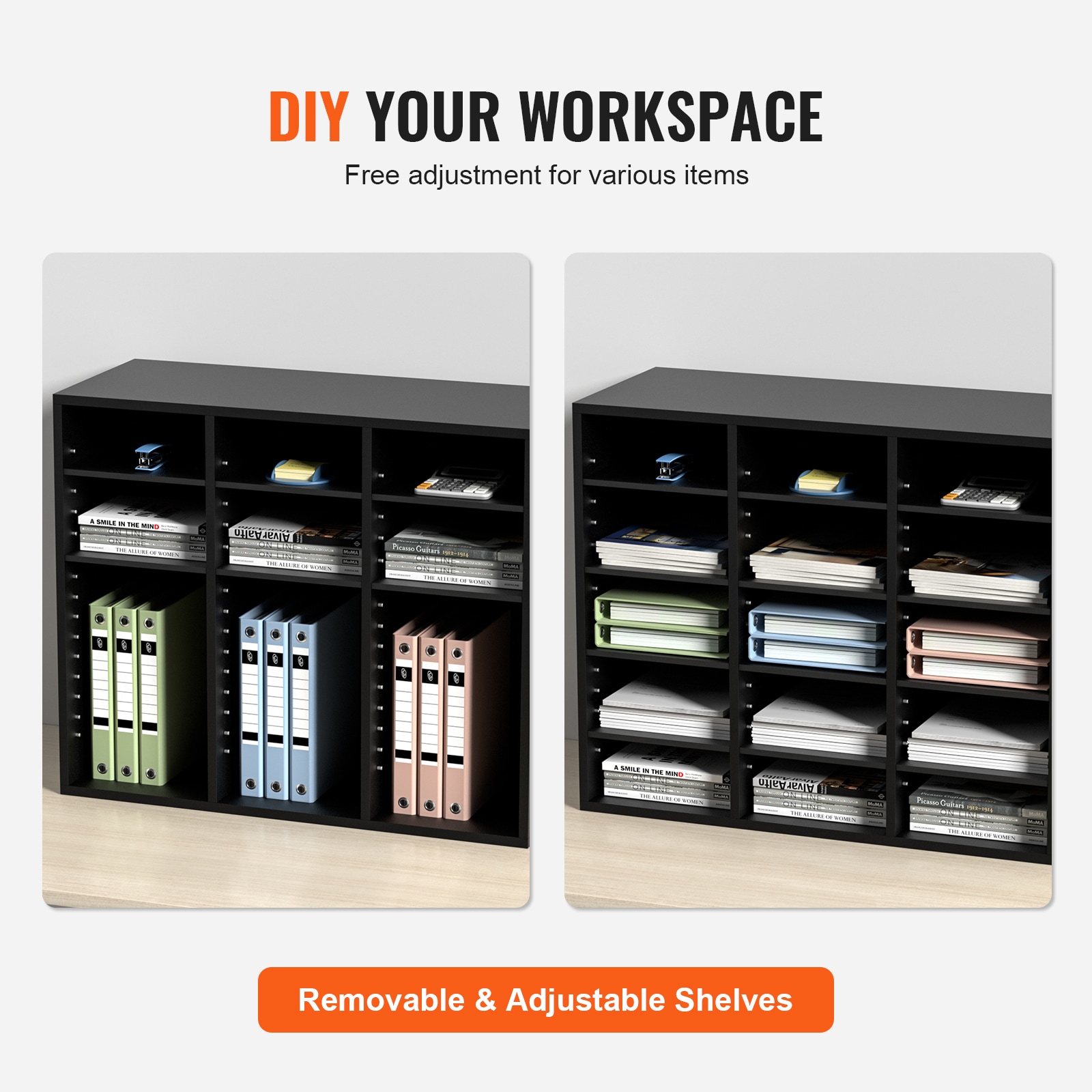 Wood Literature Organizer, 24 Compartments, File Sorter With Removable Shelves, Mailboxes Slot For Office Home Classroom Mailrooms Organization, EPA Certified, Black_maomaolike.com